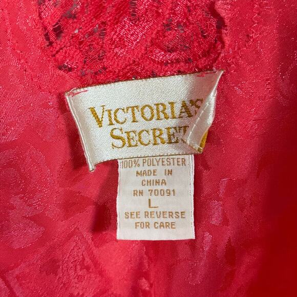 Vtg 90s Victoria’s Secret Gold Tag Romantic Mini Slip Dress Satin Lace L Pink - Picture 2 of 7